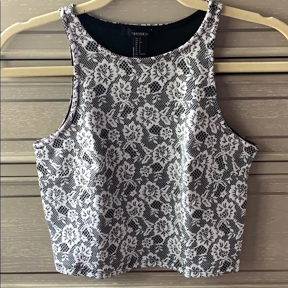 Black and White Floral Crop Top